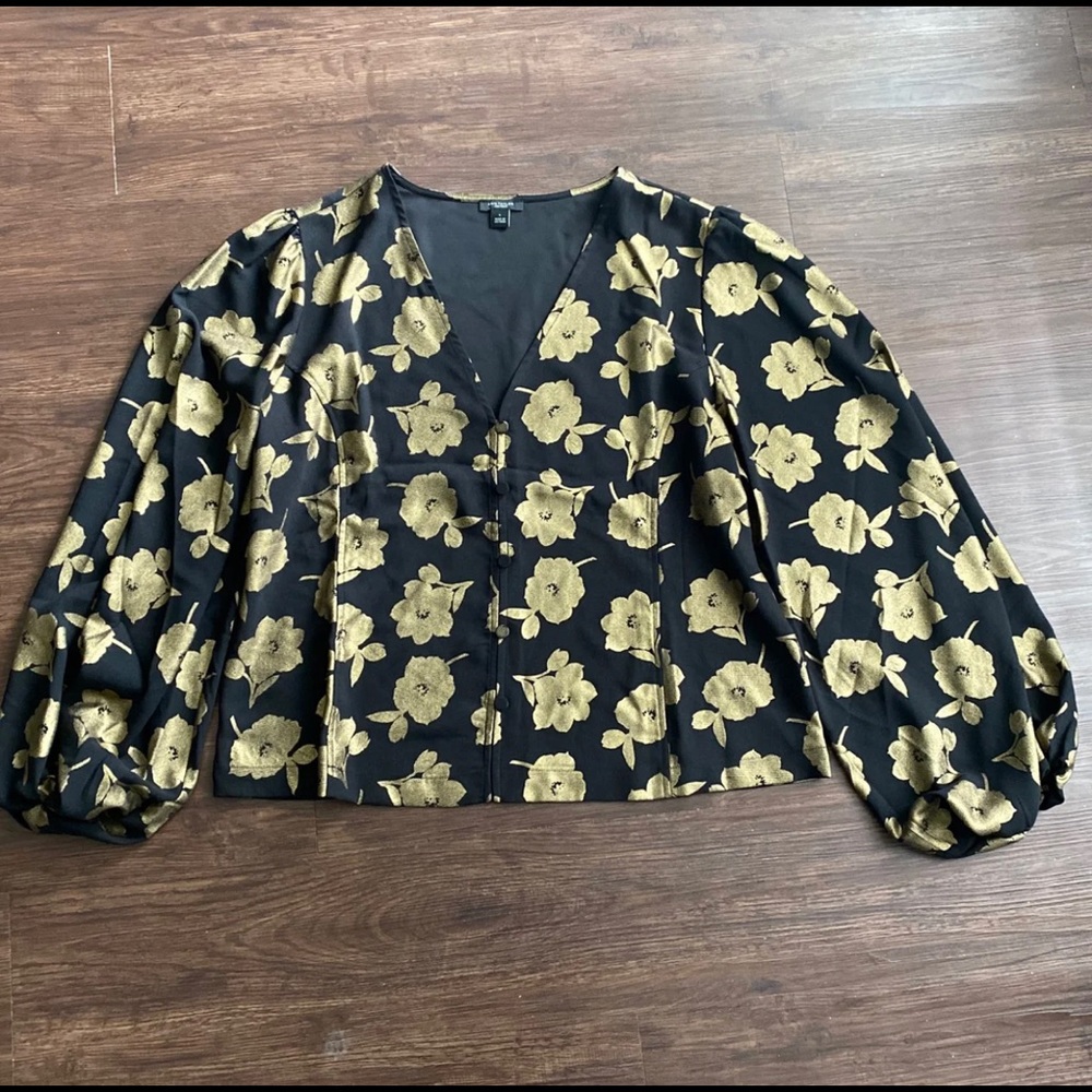 Ann Taylor floral disco blouse top L large boho